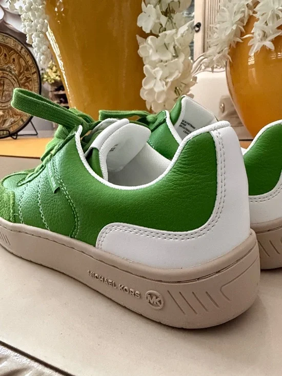 Michael Kors Bright Green Leather & Suede Lace-Up Sneakers - Picture 4 of 7